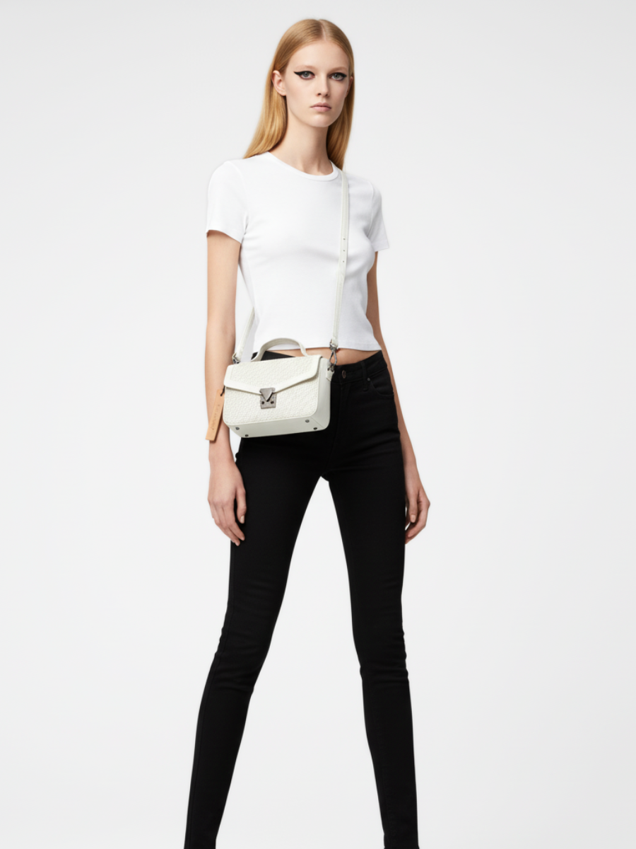 Tondo Crossbody Bag in Ivory Woven Leather 