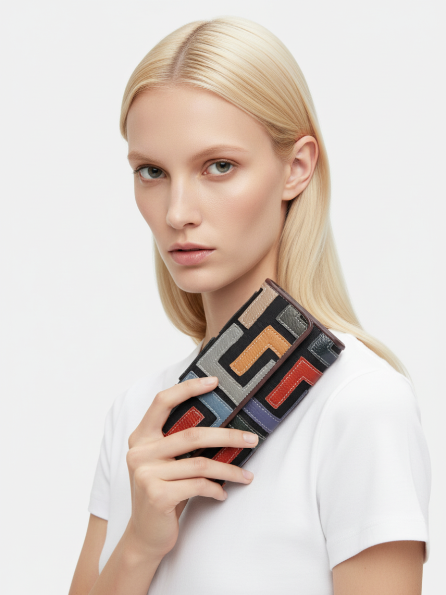 Medium Leather Clutch with Applications 