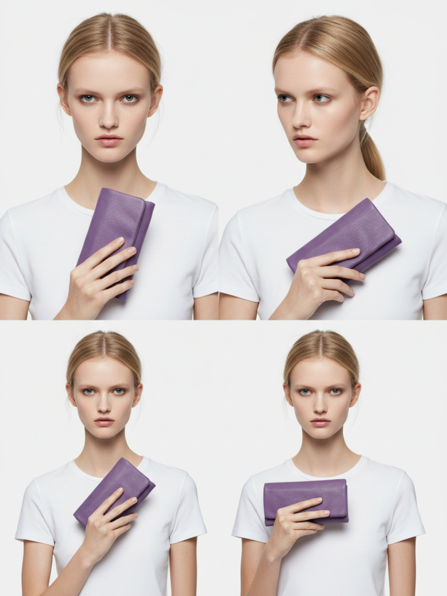 Medium Top Flap Clutch in Violet Leather 