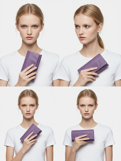 Medium Top Flap Clutch in Violet Leather 