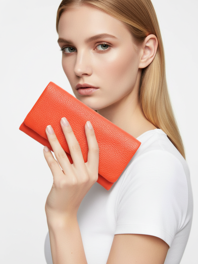 Medium Top Flap Clutch in Pink Canva Leather 