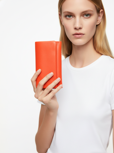 Medium Top Flap Clutch in Pink Canva Leather 