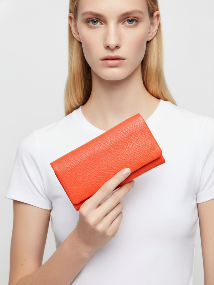 Medium Top Flap Clutch in Pink Canva Leather 