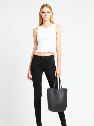 Tote Bag Média Drippy em Couro Navy Black