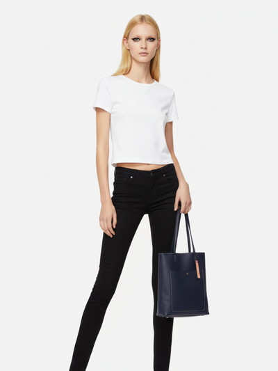 Tote Bag Média Kangaroo em Couro Navy
