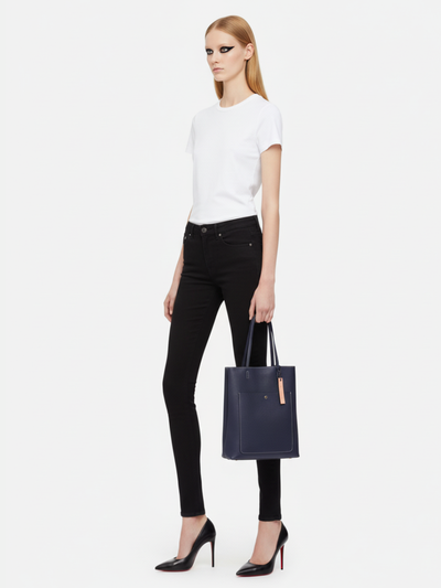 Tote Bag Média Kangaroo em Couro Navy
