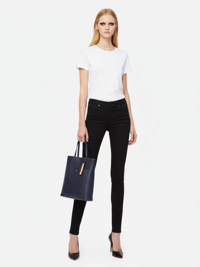 Tote Bag Média Kangaroo em Couro Navy