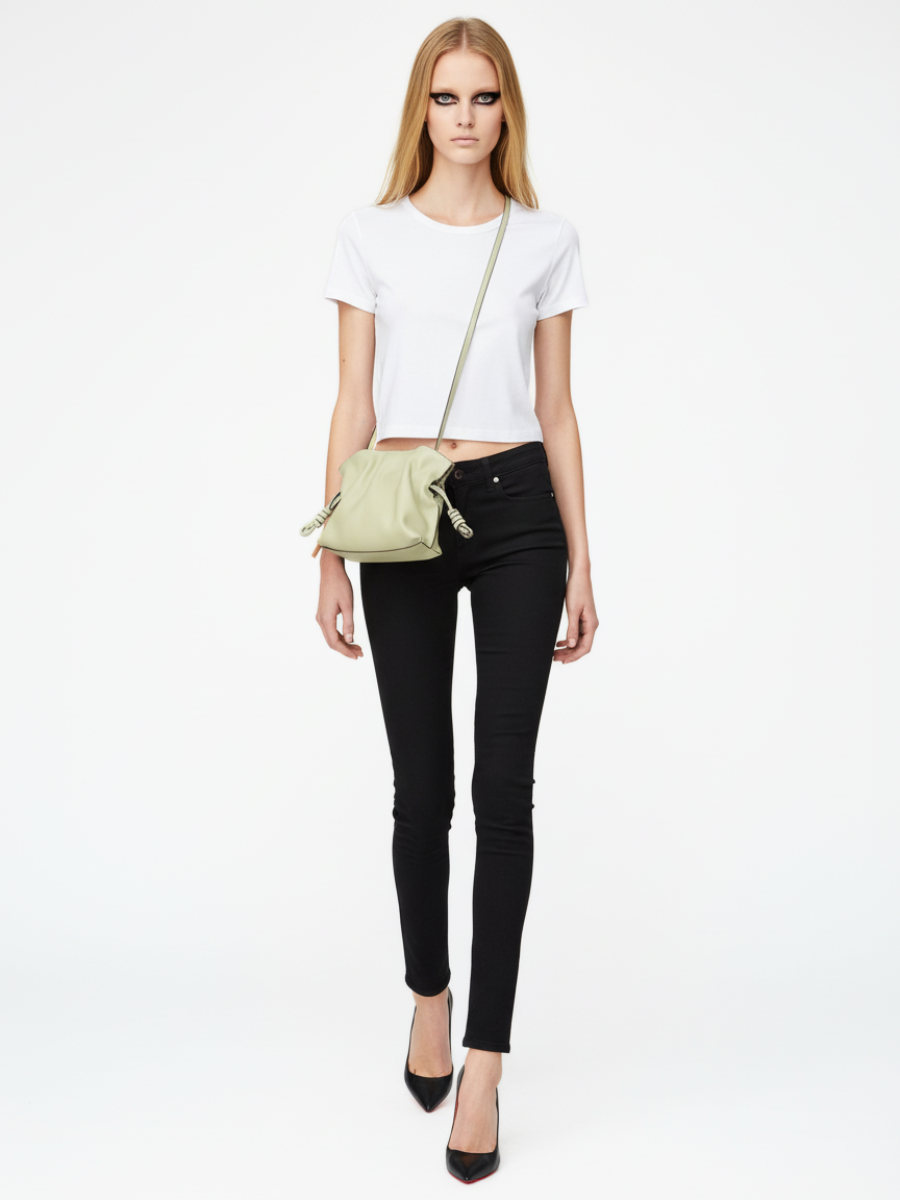 Bolsa Tiracolo Bucket em Couro Menta