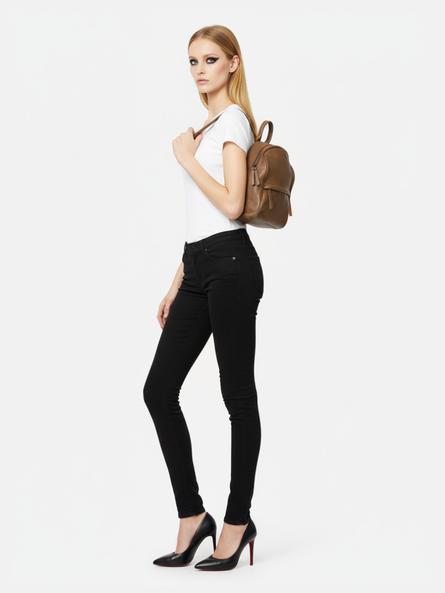 Mochila Bongo Pequena em Couro Navy Brown
