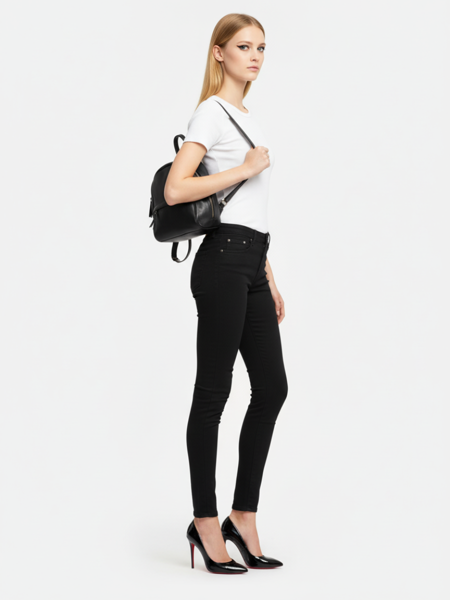 Mochila Bongo Pequena em Couro Navy Black