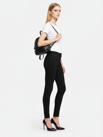 Mochila Bongo Pequena em Couro Navy Black