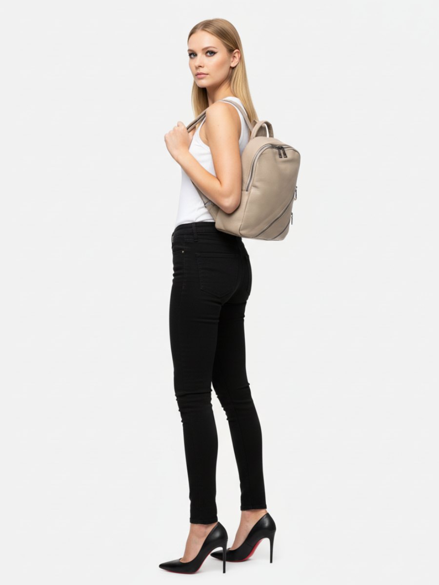 Canva Slide Medium Backpack in Ivory Grained Leather 