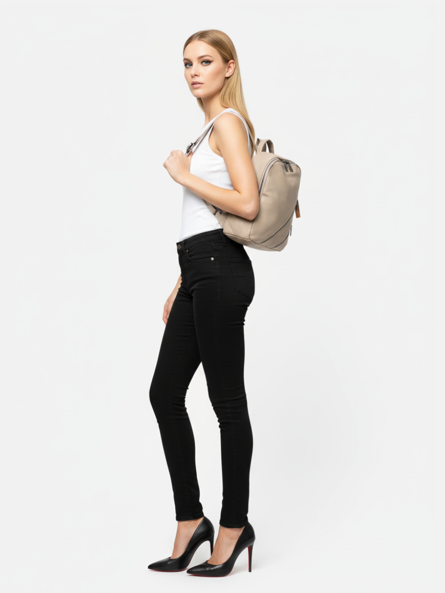 Canva Slide Medium Backpack in Ivory Grained Leather 