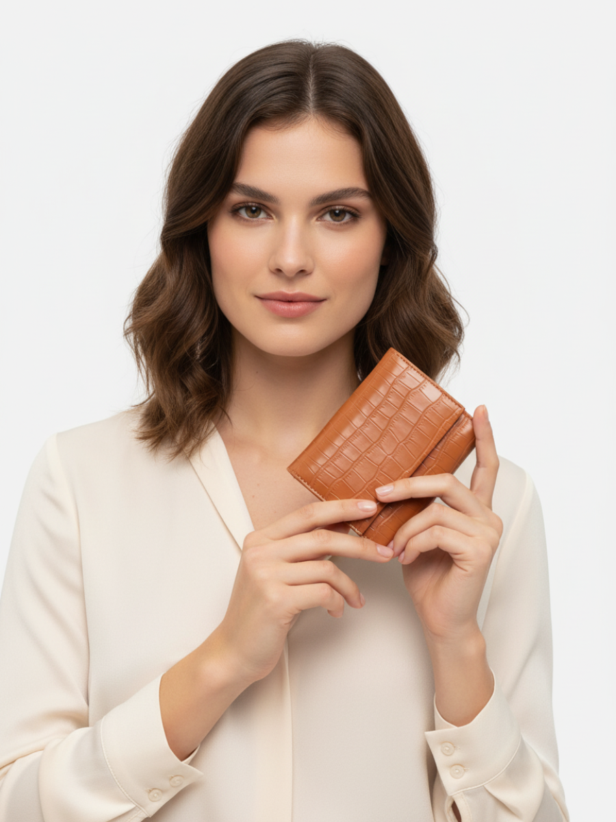 Symmetry 12 Mini Wallet in Shock Orange Leather 