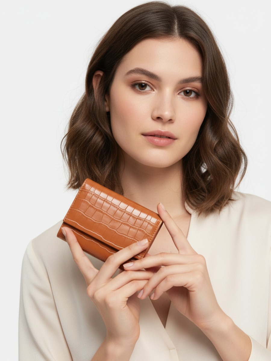 Symmetry 12 Mini Wallet in Shock Orange Leather 