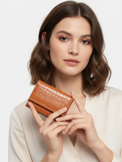 Symmetry 12 Mini Wallet in Shock Orange Leather 