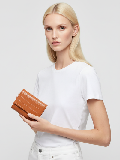 Symmetry 12 Mini Wallet in Shock Orange Leather 