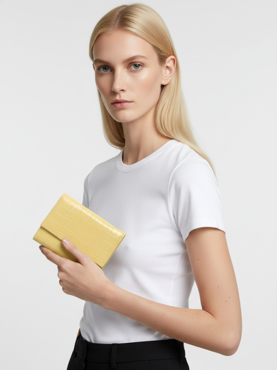 Symmetry 12 Mini Wallet in Smooth Yellow Leather 