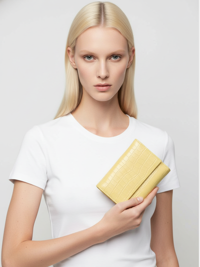 Symmetry 12 Mini Wallet in Smooth Yellow Leather 