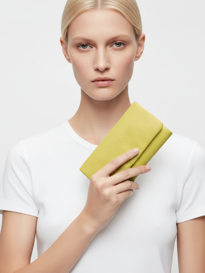 Medium Top Flap Clutch in Lemon Leather 