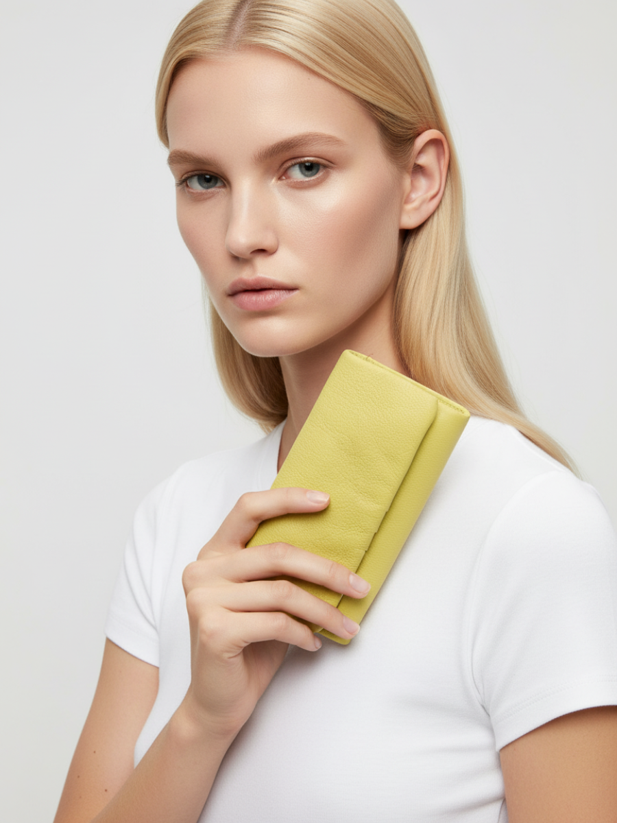 Medium Top Flap Clutch in Lemon Leather 