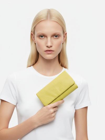 Medium Top Flap Clutch in Lemon Leather 