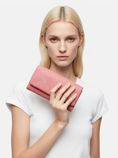 Medium Top Flap Clutch in Pink Canva Leather 