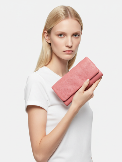 Medium Top Flap Clutch in Pink Canva Leather 