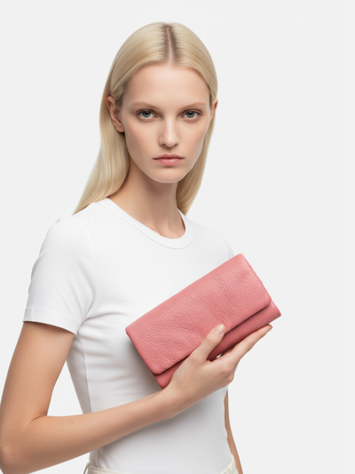 Medium Top Flap Clutch in Pink Canva Leather 