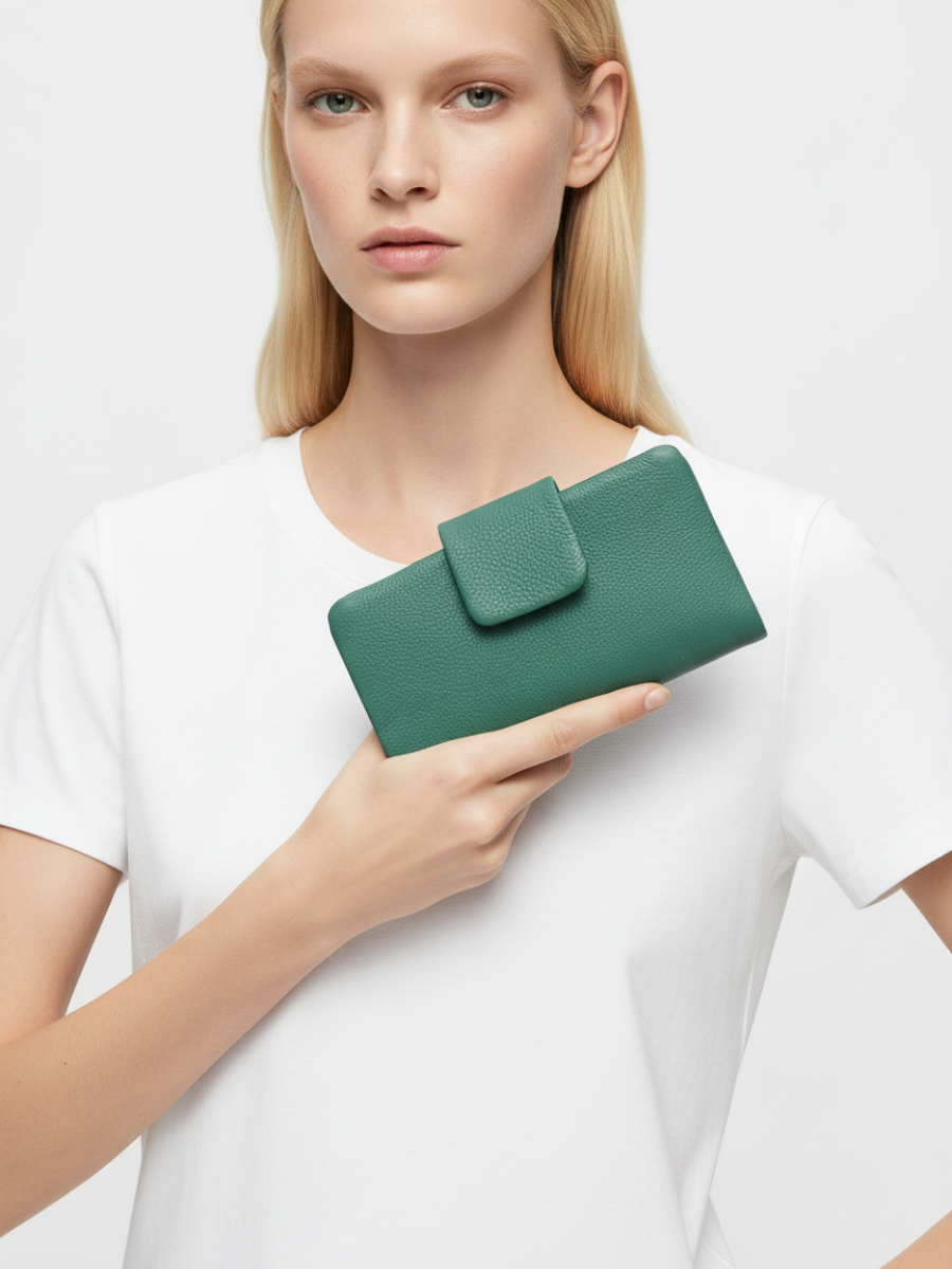 Medium Slung Clutch in Jade Green Leather 