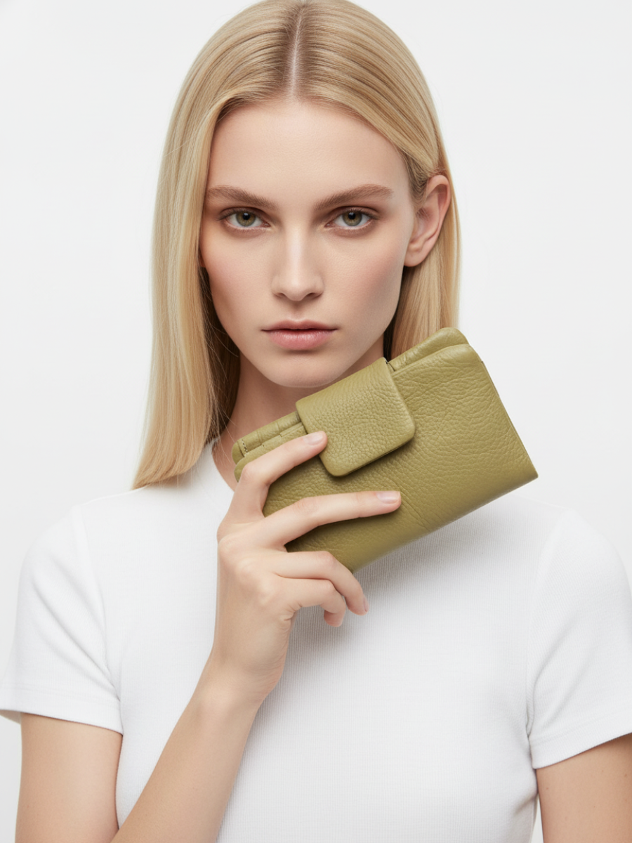 Small Slung Clutch in Green Amazon Leather 
