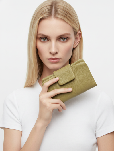 Small Slung Clutch in Green Amazon Leather 