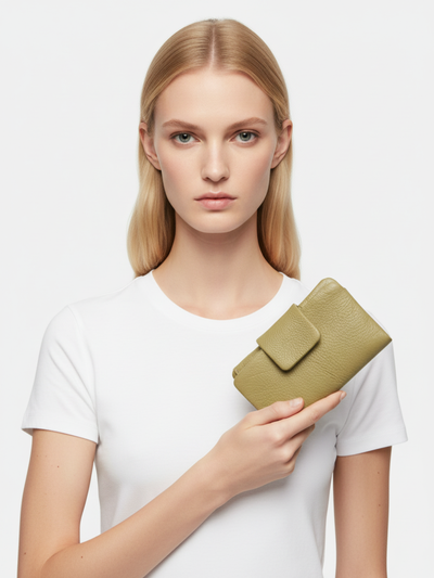 Small Slung Clutch in Green Amazon Leather 