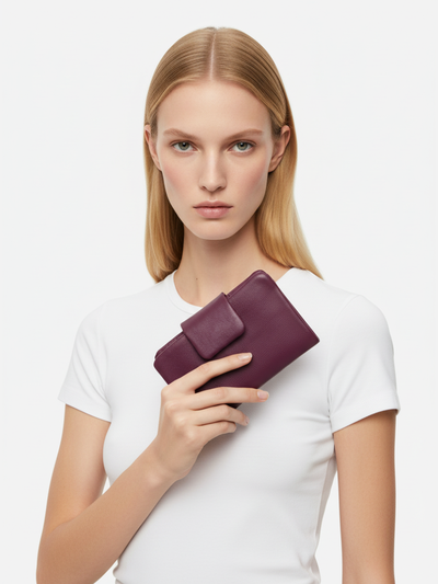 Small Slung Clutch in Violet Leather 