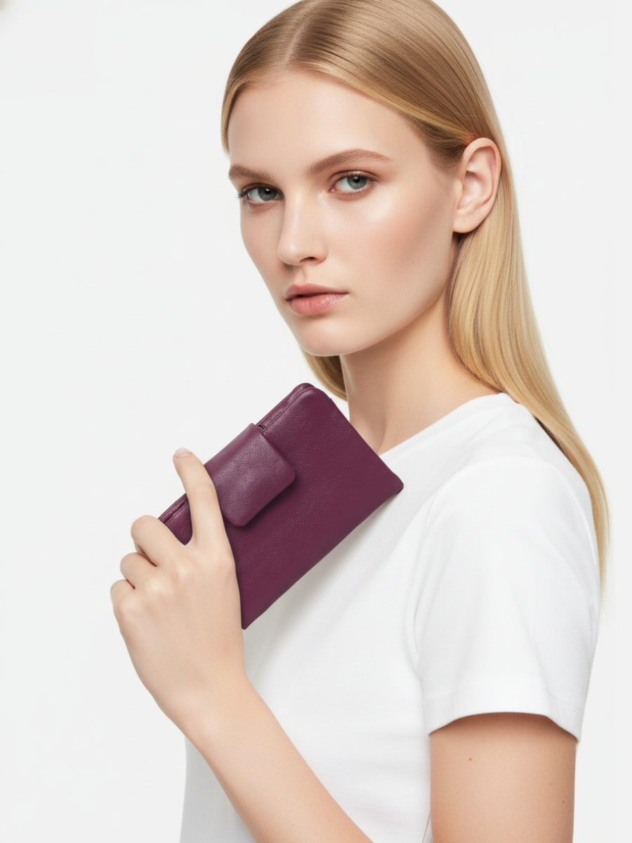 Small Slung Clutch in Violet Leather 