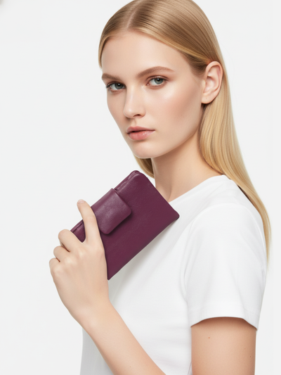 Small Slung Clutch in Violet Leather 