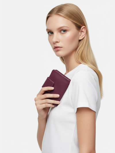Small Slung Clutch in Violet Leather 