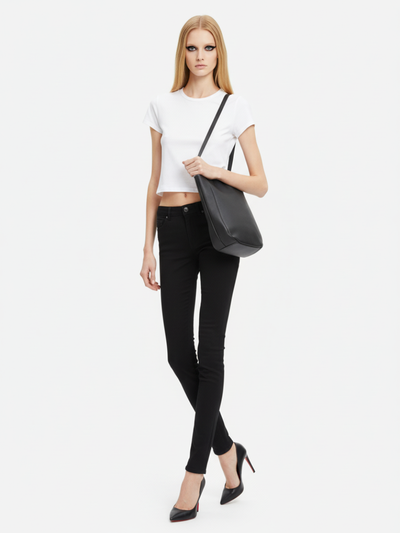 Tote Bag Média Drippy em Couro Navy Black