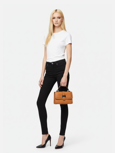 Bolsa Tiracolo Symmetry 23 em Couro Mink Brown Rebitado