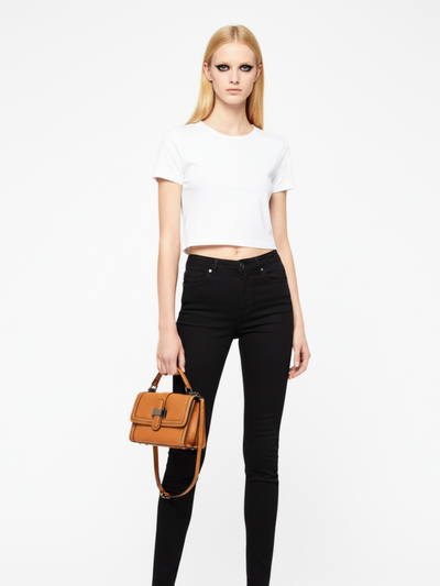 Bolsa Tiracolo Symmetry 23 em Couro Mink Brown Rebitado