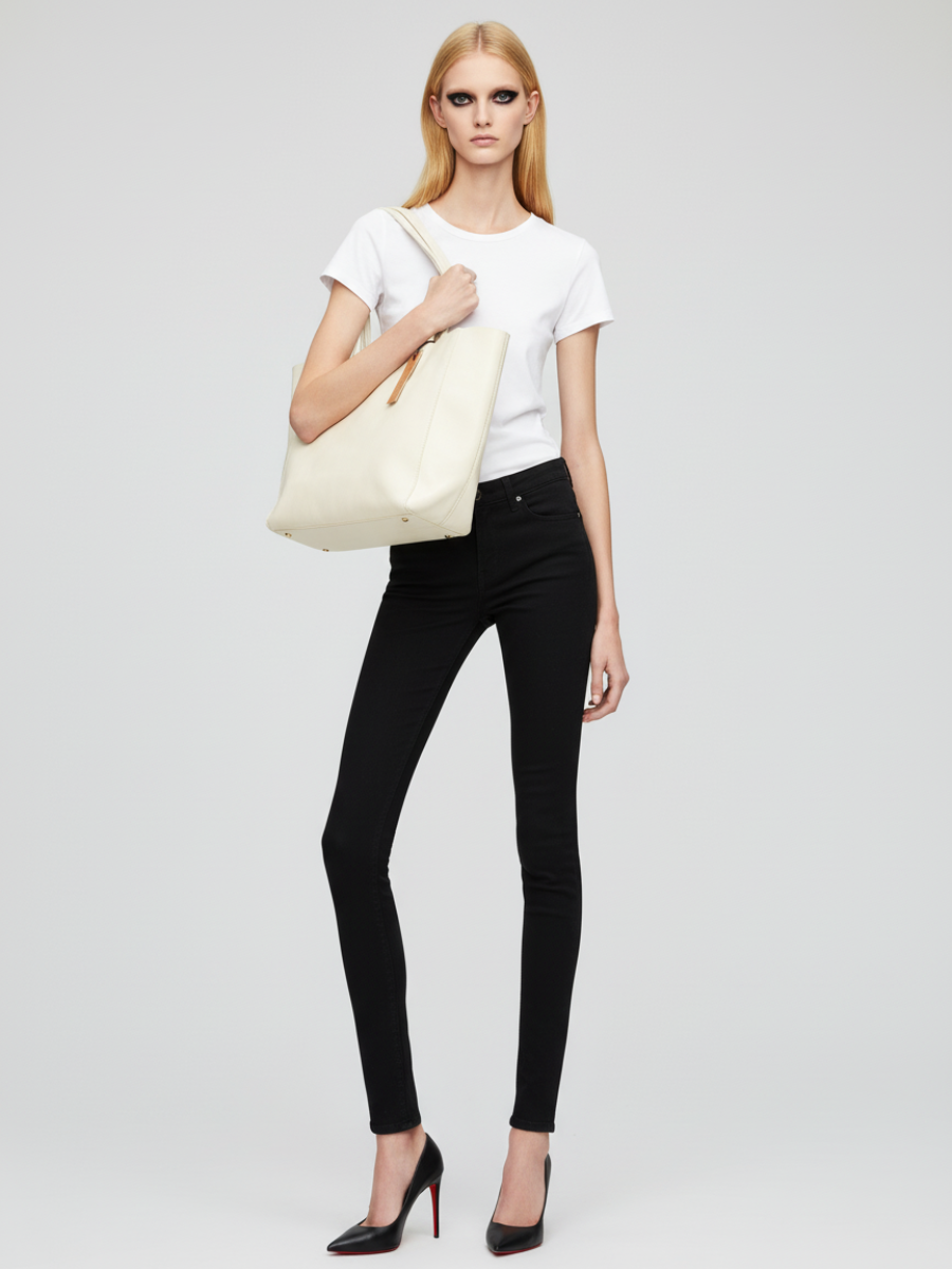 Tote Bag Bongo Média em Couro Marfim
