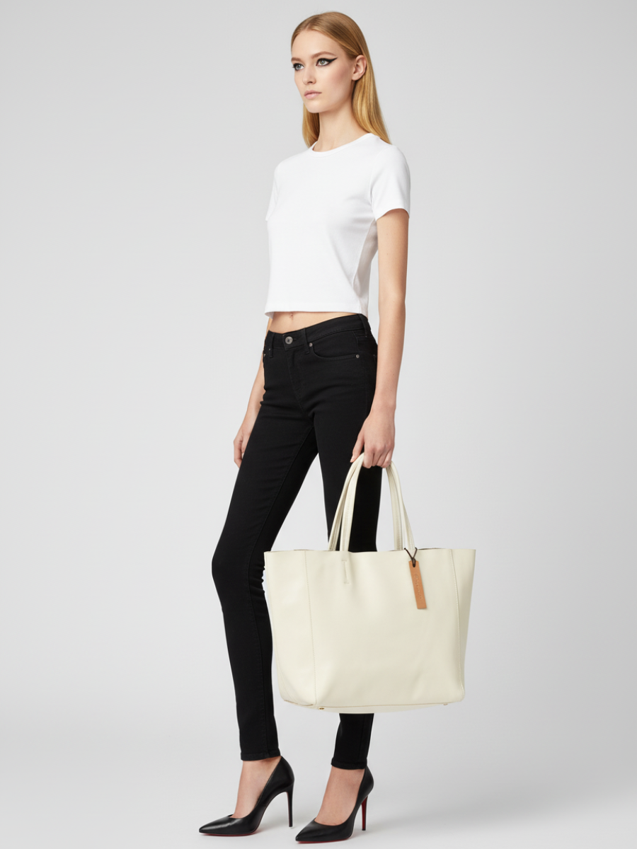 Tote Bag Bongo Média em Couro Marfim