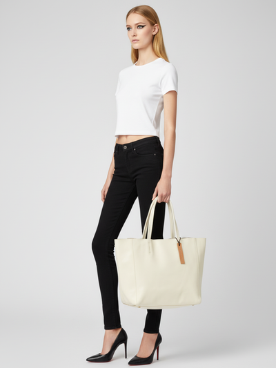 Tote Bag Bongo Média em Couro Marfim
