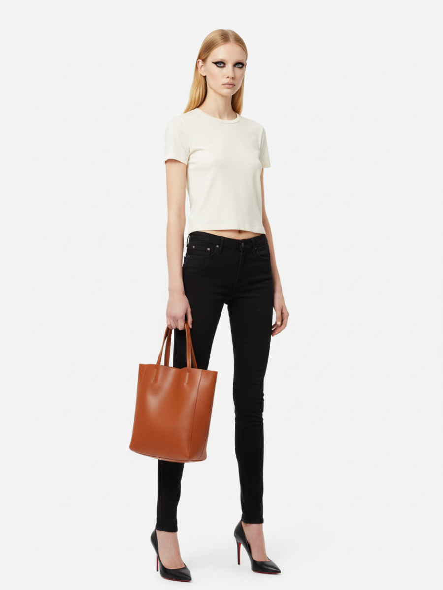 Tote Bag Bongo Pequena em Couro Mink Brown