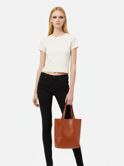Tote Bag Bongo Pequena em Couro Mink Brown