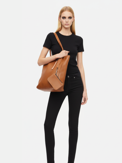 Tote Bag Média Symmetry em Couro Mink Brown