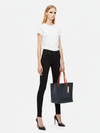 Tote Bag Grande Drippy em Couro Navy