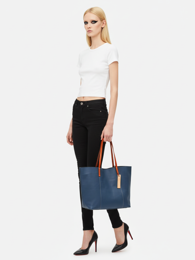 Tote Bag Grande Drippy em Couro Oceano