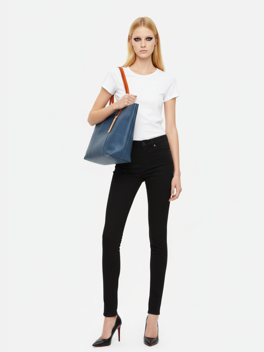 Tote Bag Grande Drippy em Couro Oceano