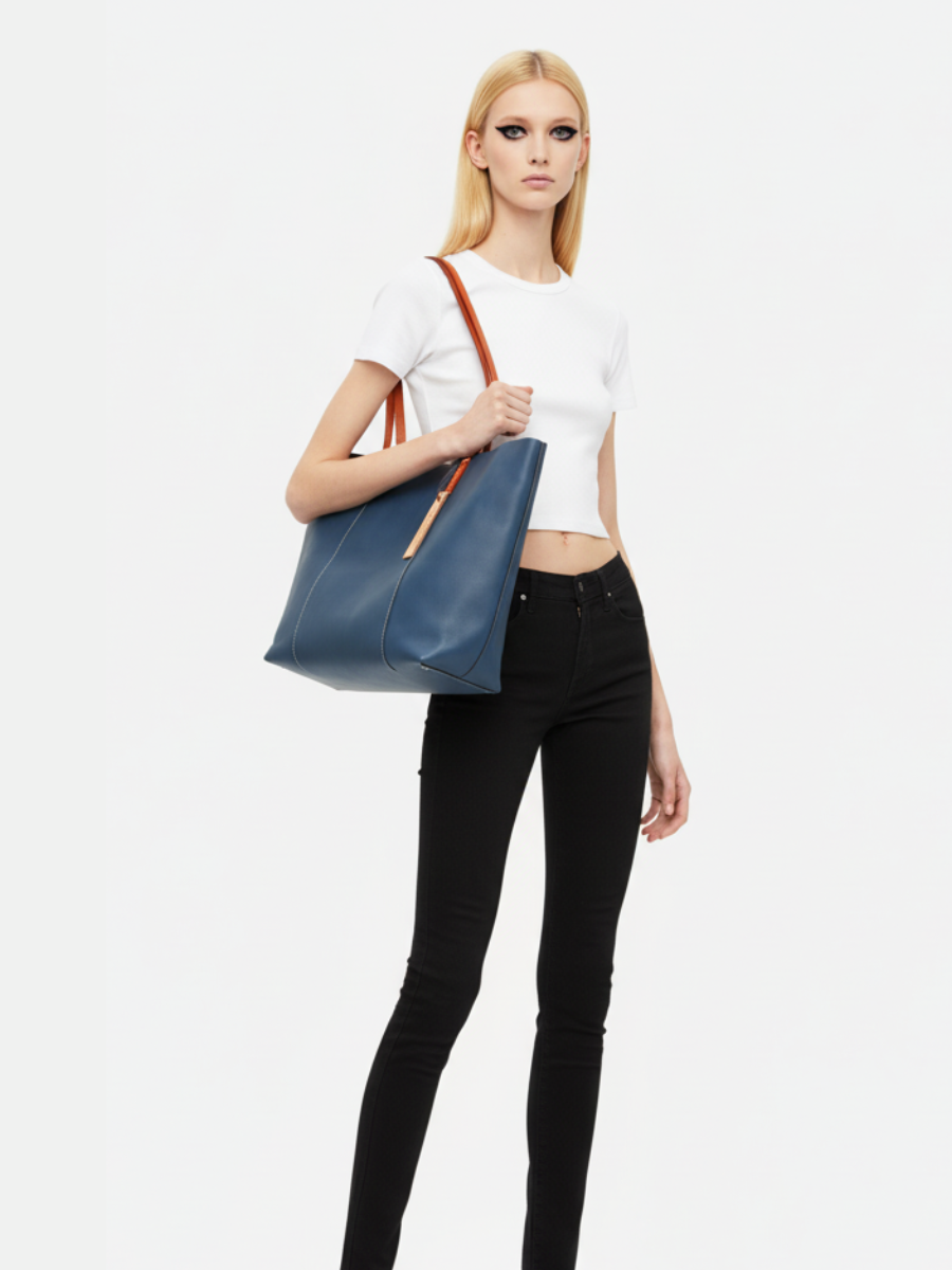 Tote Bag Grande Drippy em Couro Oceano